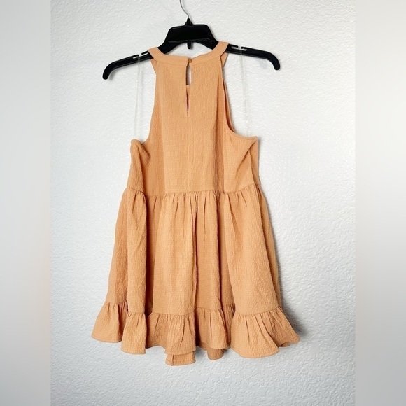 Doe & Rae Womens Halter Neck Trapeze Sleeveless Blouse Ruffled in Orange - Picture 2 of 3